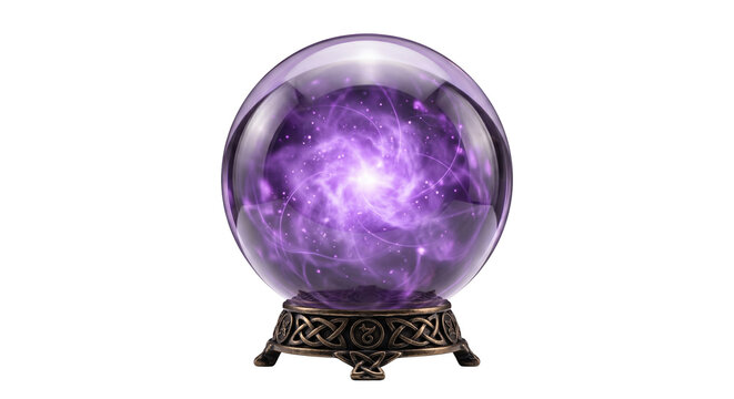 Magic purple crystal ball on ornate celtic stand