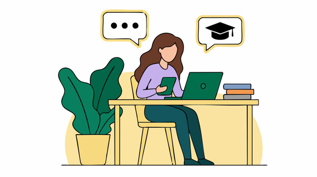 Woman Studying Online with Laptop and Tablet - Remote Learning Concept