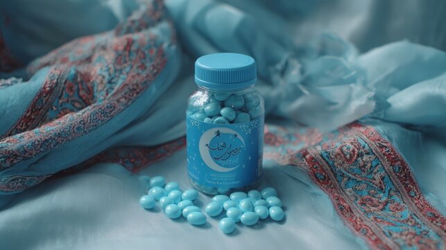 Blue Sleep Aid Supplements with Moon Label