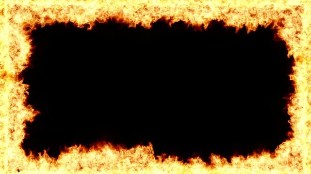 Intense Fire on Outside Border of Screen Looping Endlessly on Black Background