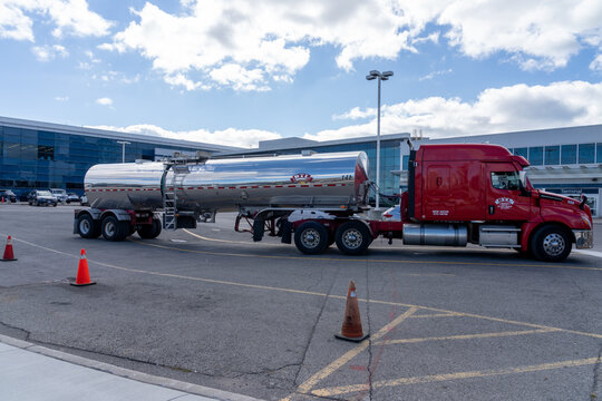 Toronto, Canada - October 16, 2024: A BTL tank truck at 
Billy Bishop Toronto City Airport on Toronto Islands in Toronto, Ontario, Canada. 
Bridgeland Terminals (BTL) is a Tank Truck Transportation co