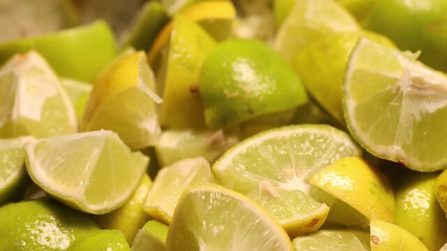 Close up video of small pieces of lemon kept for making pickle
