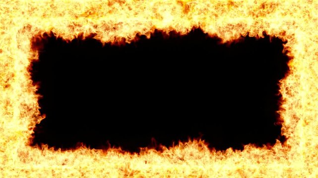 Burning Fire on All Sides of Frame in an Endless Loop, Flame Border