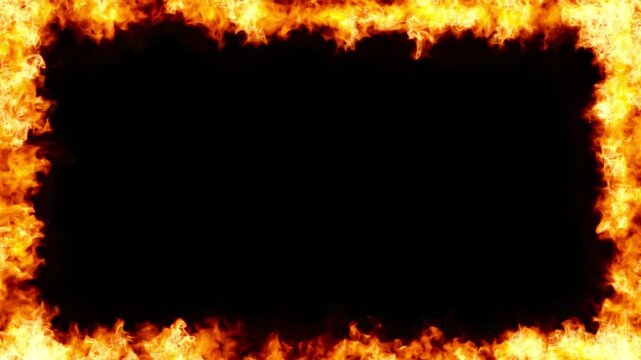 Burning Fire Border Frames on Dark Black Backdrop Looping