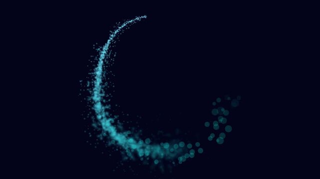 Teal emitter spawning crescent particles, circling neon-blue brain outline, visualizing neural nets