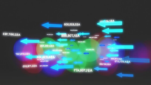 Cyan arrow group appearing right moving left toward eye labels shifting glows pulsing forming depth