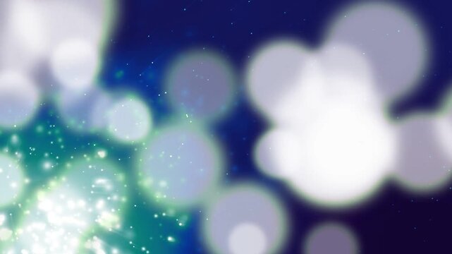 On start teal cluster pulsing and emitting stars as bokeh orbs drifting, forming screen backdrop