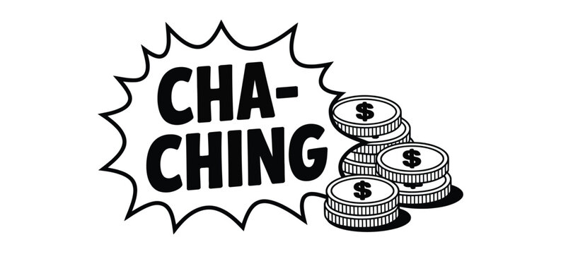 Cartoon Dollar cha Ching cash register sound effect vector illustration celebrating profit income finance and money success concept.