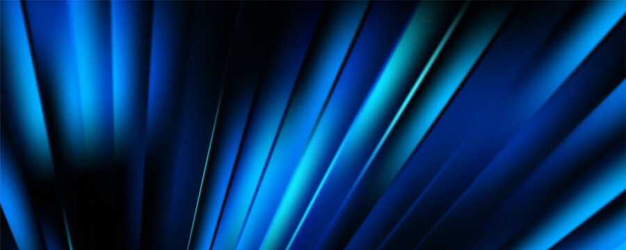 Abstract blue radial beams with metallic glow and dark shadows