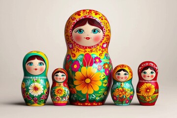Fototapeta premium Vibrant Matrioshka Dolls Showcasing Traditional Russian Artistry 