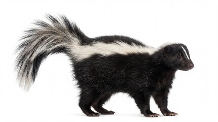 Naklejka premium A skunk standing on a transparent background with its distinctive tail raised high