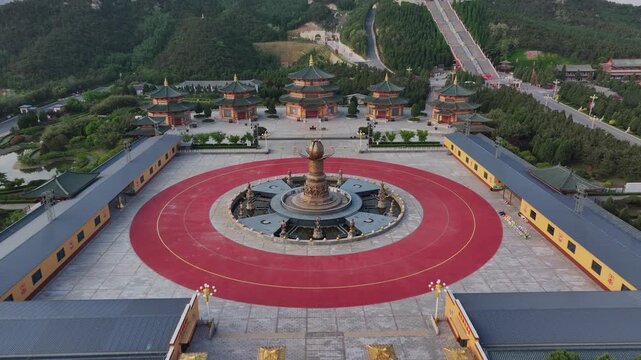 Foguang Temple square center bronze sculpture fountain in Wutai Mountain Shanxi Province