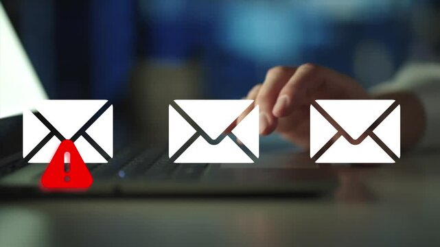 Emails alert spam virus message caution sign for notification on internet threat security. Harmful, junk mail and Trash, Spam email pop up warning.
