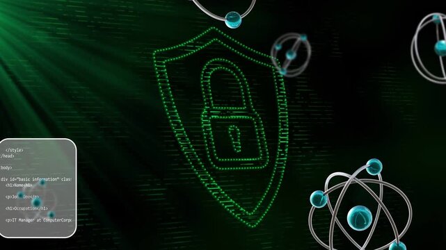 Green light sweeping TL starting shield padlock pulsing orbits rotating code merging for security