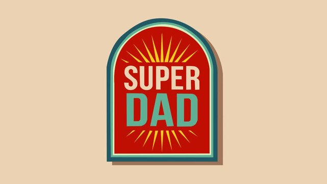Retro style Super Dad badge footage featuring bold typography, sunburst accents, and vintage colors. Perfect for Father&rsquo;s Day greetings, celebrations, promos, and family themed videos.