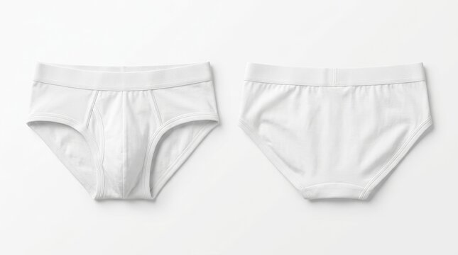 Comfortable white briefs for everyday wear, front and back view of men's underwear