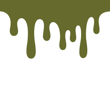 Green liquid dripping down white background