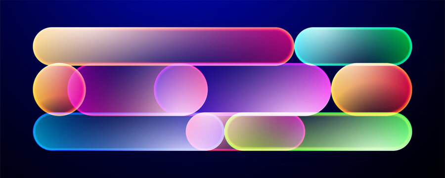 Abstract neon glass capsules stacked with vibrant color overlays