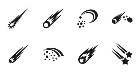 Meteor Shower Icons, Comet Vector Graphics, Shooting Stars Set, Celestial Event Symbols, Space Astronomy Collection © Sathi