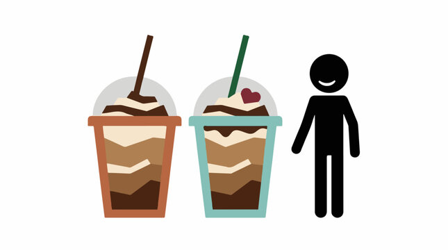 Iced coffee frappes with whipped cream and person icon