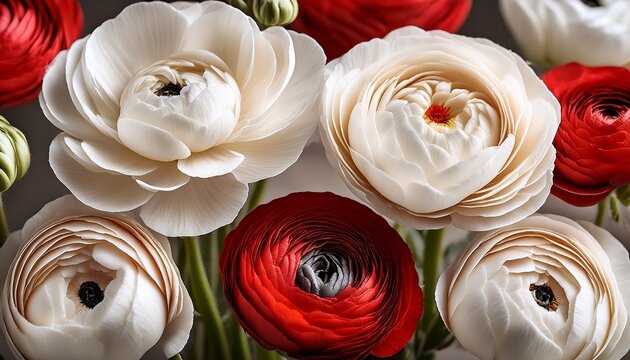 white and red ranunculus flowers