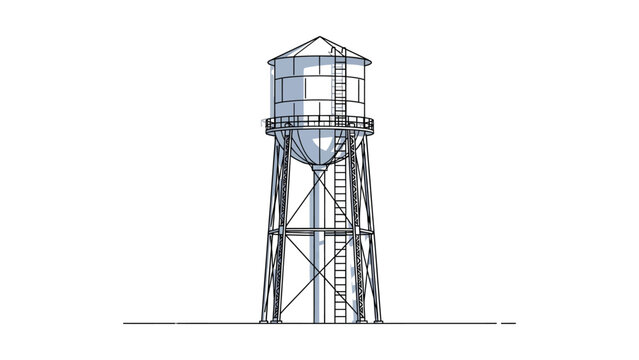A technical architectural line drawing of a traditional industrial water tower.