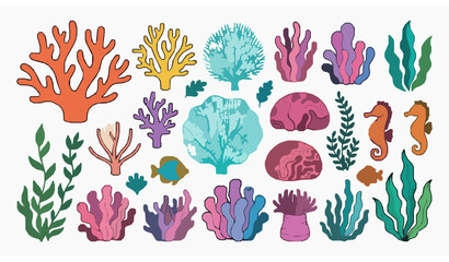 Cute coral reef elements cartoon vector ocean decoration set © abdul
