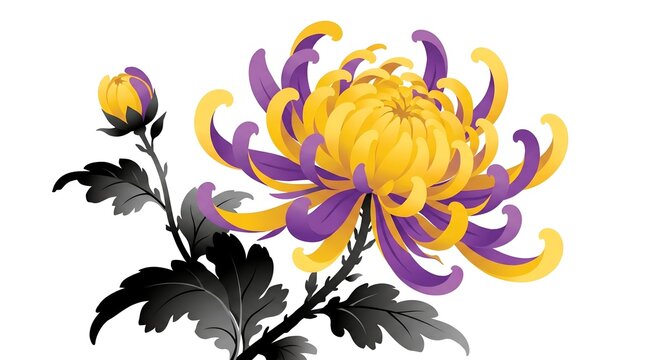 Stylized Yellow Chrysanthemum Blooming for Mindfulness Concept in Wellness Design