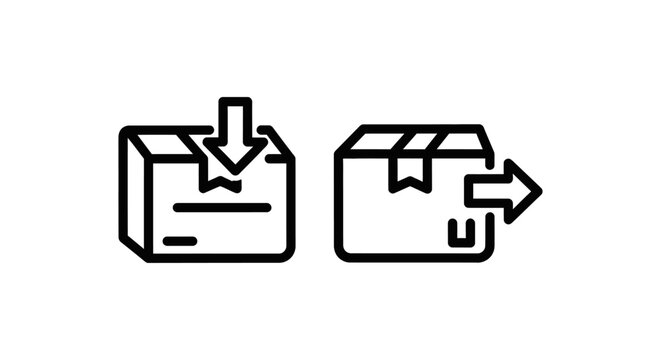 Package delivery and returns icon set illustrating shipping logistics concept with delivery shipping logistics incoming outgoing transport ecommerce tracking business minimalist commerce
