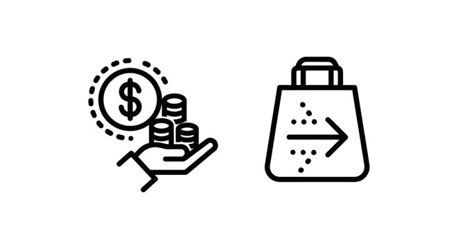 Partial refund and return shopping conceptual icons set with shopping business commerce currency transaction customer investment minimalist internet application pictogram transfer purchase