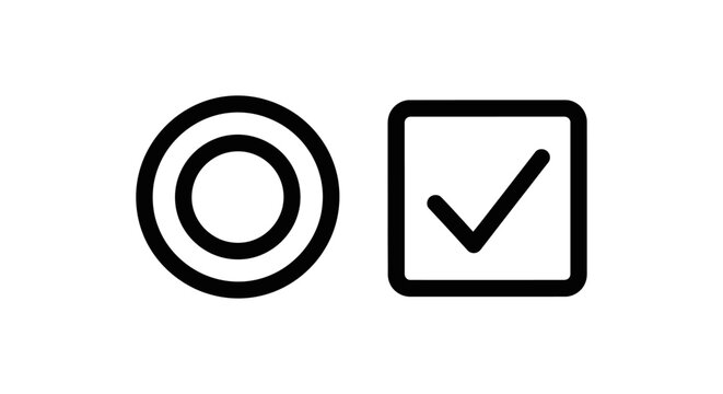 Selection and checkmark circle and square interface icons with checkbox checkmark interface pictogram selection confirmation validate minimalist geometric navigation positive complete