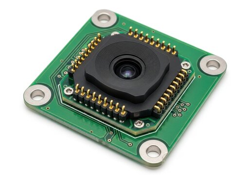 Green circuit board with black rotary encoder and metal connectors