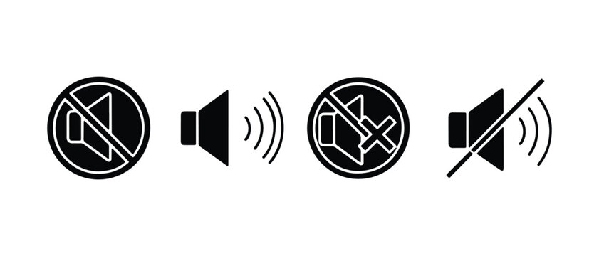 Mute and unmute icons with sound waves and prohibition signs