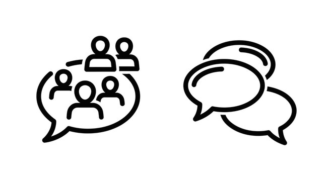 People group chat speech bubble and messaging icons with conversation communication dialogue discussion interaction feedback pictogram isolated community corporate exchange technology