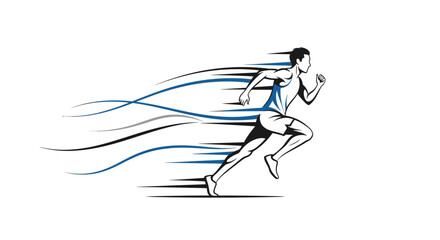 Fototapeta premium Dynamic athlete sprinting with speed trail lines on white background