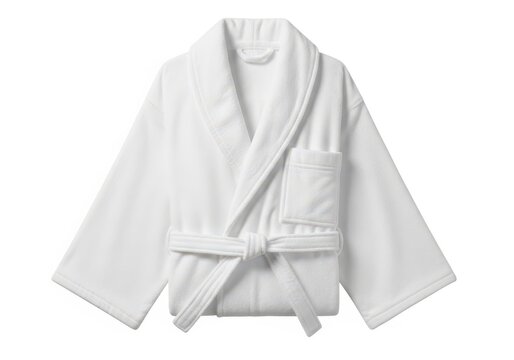 White bathrobe with shawl collar and belt, soft and cozy