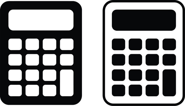 Calculator icon, illustration, two simple black and white calculator icons displayed on clean background for finance education and accounting design concepts.
