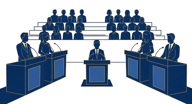 Political debate or panel discussion with candidates and audience
