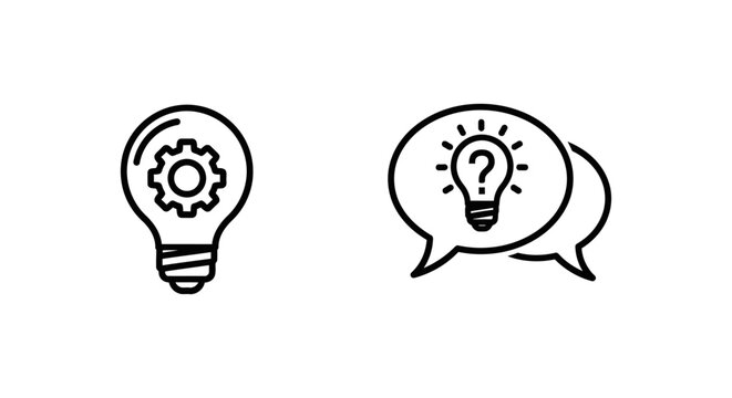 Ai and smart suggestion lightbulb idea icon set with suggestion lightbulb brainstorm intelligence innovation question dialogue creativity solution strategy computer minimalist pictogram