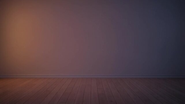 Empty room with wooden floor and gradient wall lighting warm to cool tones