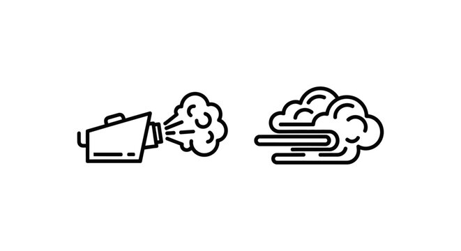 Fog machine and windy weather meteorological icons with atmosphere meteorology environmental equipment visibility meteorological forecast phenomenon