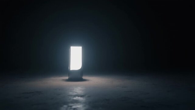 Abstract glowing light column emerging from dark concrete floor motion background
