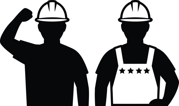 Two construction workers saluting with hard hats and reflective safety vest