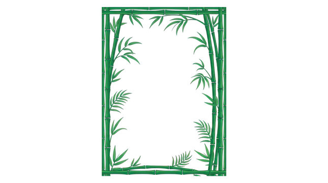 Green bamboo frame with leaves border isolated on transparent background for decoration transparent background