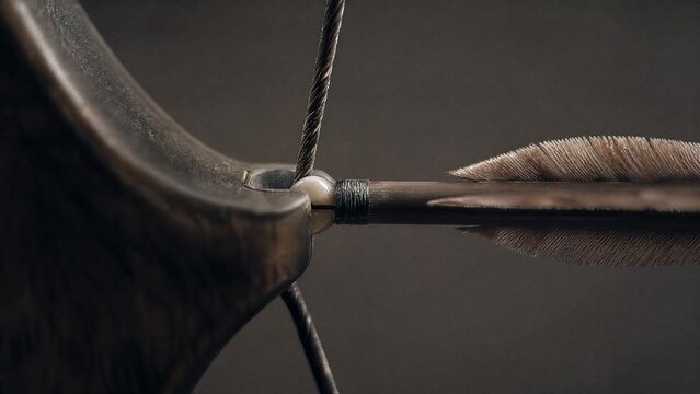 nocked. An extreme close-up of a single bowstring pulled taut, with an arrow nocked. product launch decks, UI/UX mockups, designed for product launches and innovation pitches.