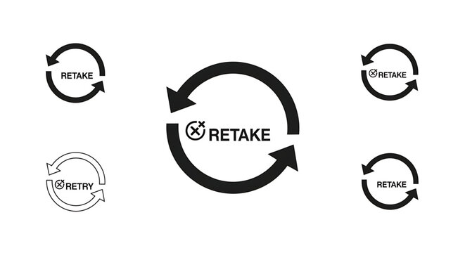 Set of retake and retry icons with circular arrows, vector illustration