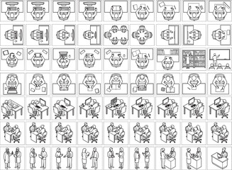 Obraz premium A dynamic collection of hand-drawn illustrations that show diverse scenes of office, teamwork, and business-related activities.