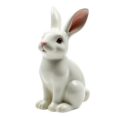 Fototapeta premium A detailed figurine of a white rabbit sits on a plain white surface, great for decorative or storytelling purposes