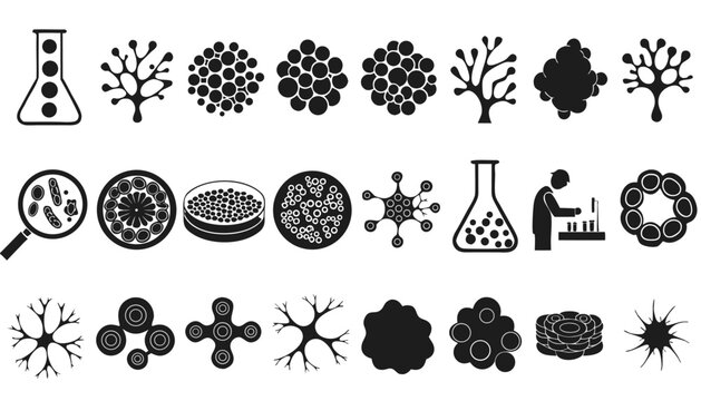 Microbiology Bacteria Cell Virus Petri Dish Microscope Neuron Science Medical Icon Vector Set