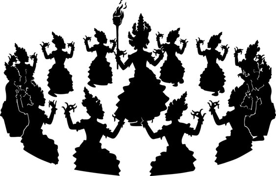 Traditional Apsara Circle Dance Group Dancer Cultural Performance Silhouette Vector Illustration